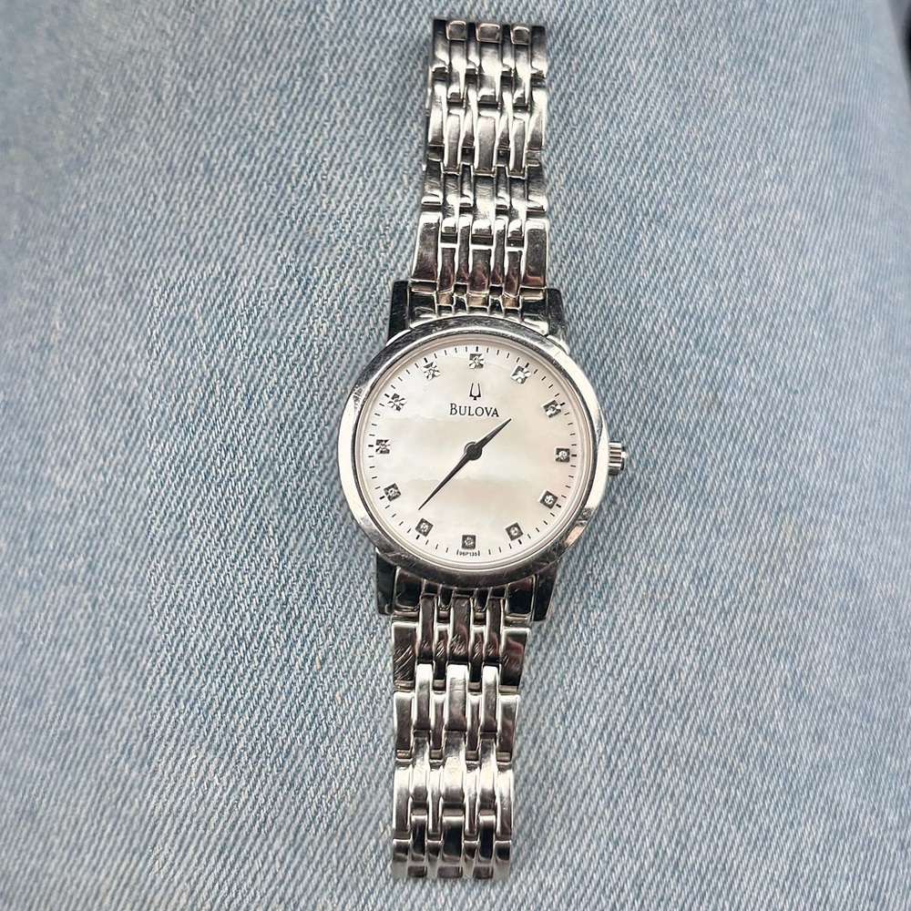 Bulova Watch • Silver with Mother-of-Pearl Dial